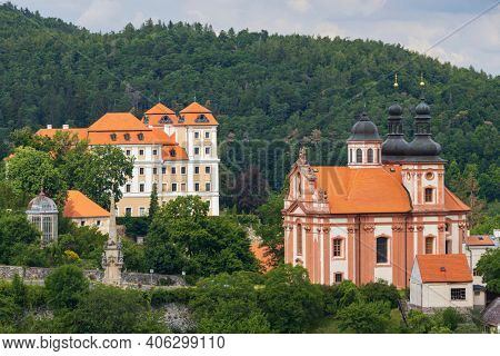 Castle and church in Valec, Western Bohemia, Czech Republic