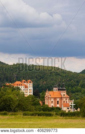 Castle and church in Valec, Western Bohemia, Czech Republic