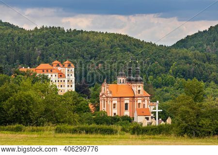 Castle and church in Valec, Western Bohemia, Czech Republic