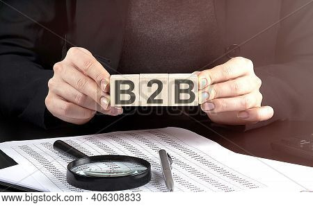 Businesswoman Holding Wooden Block With Text B2b , Business