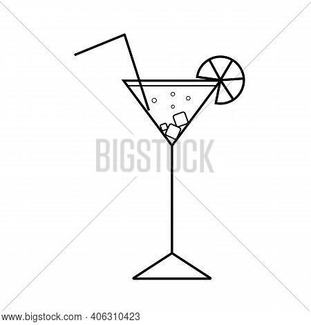 Martini Cocktail Glass Clipart. Outline And Transparent Vector Illustration On Clear White Backgroun