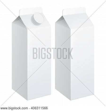 Realistic Carton Of Milk Carton Package. Version With And Without Cap. Vector Illustration.