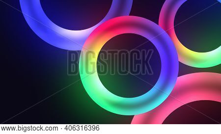 Colorful Illuminating Circles Or Torus With Nice Dynamic Glowing Light Effect, Lowing Torus Shape, S