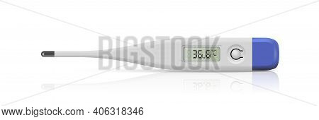 Medical Digital Thermometer. Blue Temperature Scanner For Fever Vector Illustration. Electronic Equi