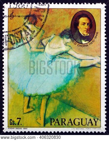 Paraguay - Circa 1980: A Stamp Printed In Paraguay Shows Painting Of Ballerina By Edgar Degas, And P