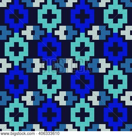 Geometric Shapes From Points. Mexican Plaid. Seamless Pattern.