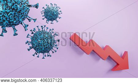 3d Render Of The Decrease In Incidence During The Second And Third Waves Of Covid-19 With An Downwar