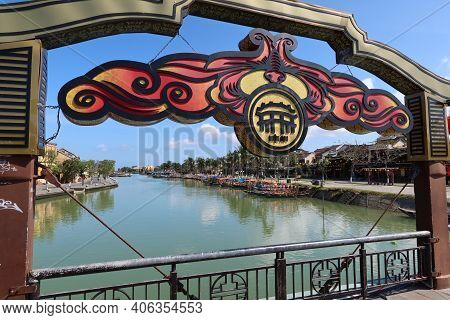 Hoi An, Vietnam, February 3, 2021: Decoration Of The Bridge Over The Thu Bon River In Hoi An, Vietna