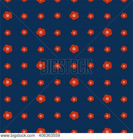 Abstract Vector Flowers Repeat Pattern. Seamless Pattern With Red Flowers On Blue Background For Fab