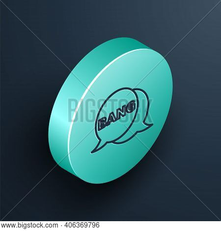 Isometric Line Bang Boom, Gun Comic Text Speech Bubble Balloon Icon Isolated On Black Background. Tu