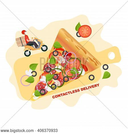 Pizza Contactless Delivery. Quarantine, Isolation. Vector Illustration Background. Delivery Service.
