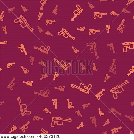 Brown Line Mauser Gun Icon Isolated Seamless Pattern On Red Background. Mauser C96 Is A Semi-automat