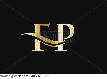 Premium Letter Fp Logo Design With Water Wave Concept. Fp Letter Logo Design With Modern Trendy