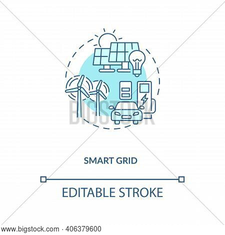 Smart Grid Concept Icon. Cyber-physical Systems Application Idea Thin Line Illustration. Smart Appli