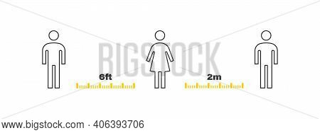 Sign Keep Distance. Social Distancing. Keep Distance In Public Society People To Protect From Covid.