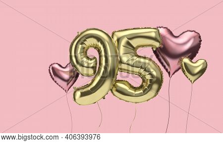 Happy 95th Birthday Party Celebration Balloons With Hearts. 3d Render