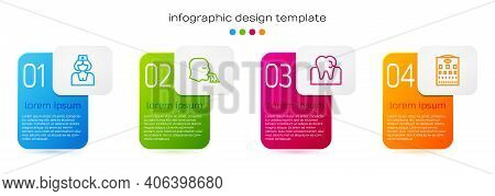 Set Line Nurse, Vomiting Man, Tooth With Caries And Eye Test Chart. Business Infographic Template. V