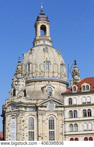 Dresden, Germany - September 23, 2020 : 18th Century Barogue Church Of The Virgin Mary (dresden Frau