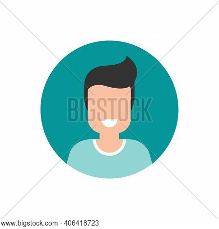 Man With Smile Avatar. Cute Happy Guy Face Flat Icon In Blue Circle Isolated On White. Person Charac