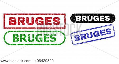 Bruges Grunge Stamps. Flat Vector Grunge Seal Stamps With Bruges Caption Inside Different Rectangle 