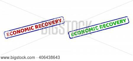 Vector Economic Recovery Framed Imprints With Grunge Surface. Rough Bicolor Rectangle Seal Stamps. R