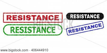 Resistance Grunge Stamps. Flat Vector Distress Seal Stamps With Resistance Title Inside Different Re