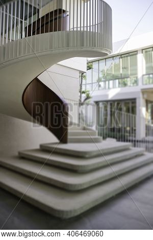 White Curve Stair Office Building, Stock Photo