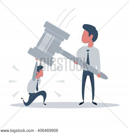 Businessman Rebelling Against The Law And Injustice. Vector Illustration