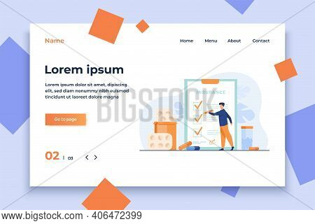 Health Insurance Agreement. Man Studying Insurance List Among Medical Drugs And Hospital Pills. Can 