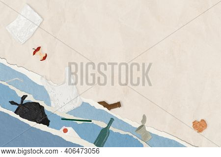 Water pollution background with garbage and waste