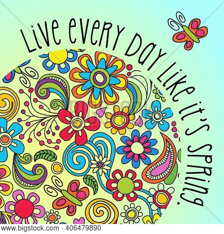 Boho Floral Poster, Card Or Social Media Image With Inspiring Quote About Spring. Vector Illustratio
