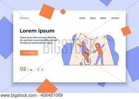 Happy Clowns Standing On Circus Arena Flat Vector Illustration. Cartoon Joker Characters Performing 