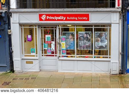 Chester; Uk: Jan 29, 2021: The Principality Building Society Office Remains Open During The Lockdown
