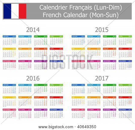 2014 - 2017 Tipo-1 francés calendario Lun-Dom