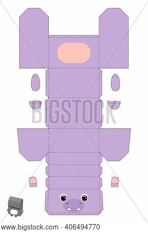 Party Favor Box Hippo Design For For Sweets, Candies, Small Presents, Bakery. Package Template, Grea