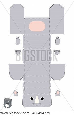 Party Favor Box Rhino Design For For Sweets, Candies, Small Presents, Bakery. Package Template, Grea
