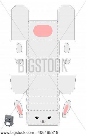 Party Favor Box Rabbit Design For For Sweets, Candies, Small Presents, Bakery. Package Template, Gre