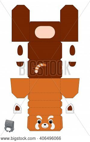 Party Favor Box Red Panda Design For For Sweets, Candies, Small Presents, Bakery. Package Template, 