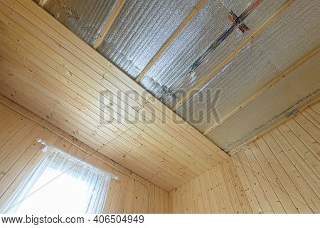 Clapboarding Of The Ceiling And Walls From The Inside Of A Wooden House