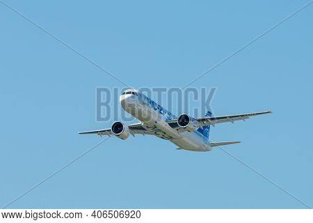 August 30, 2019. Zhukovsky, Russia. Promising Russian Medium-range Narrow-body Passenger Aircraft Ir