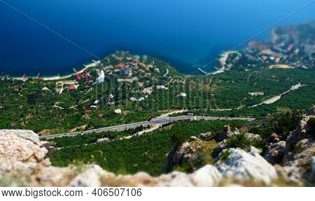 View Of The South Coast Highway From The Height Of The Yalta Yaila In Crimea.