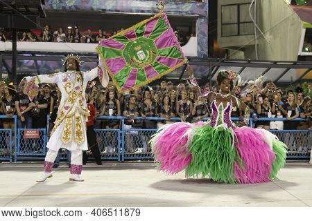 Rio, Brazil - February 23, 2020: Parade Of The Samba School Mangueira, At The Marques De Sapucai Sam