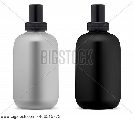 Shampoo Bottle. Black, White Cosmetic Package Blank. Shower Gel Bottles Vector Design. Plastic Conta