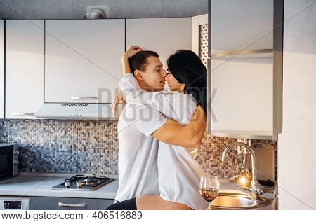 Nude Passionate Kissing Couple. Guy And Woman Having Intimate Sex. Erotic Moments Of Young Lovers. H