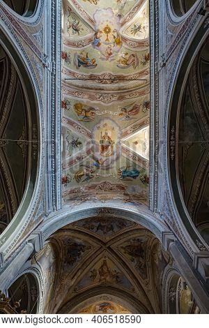 CORNIGLIA, ITALY - october 2020: inside of the Sant Pietro church in Corniglia village in Cinque Terre on the Italian Riviera
