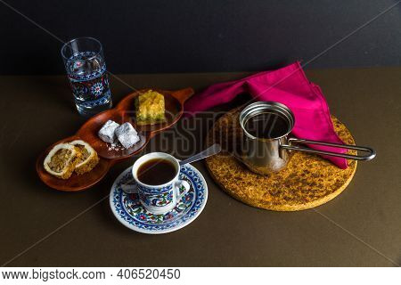 Turkish Coffee With Baclava And Delight.