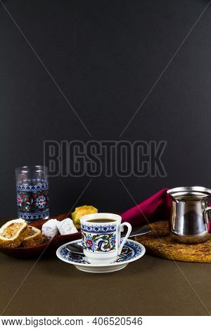 Turkish Coffee With Baclava And Delight.