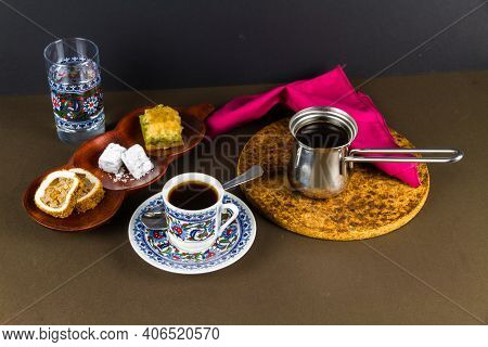 Turkish Coffee With Baclava And Delight.