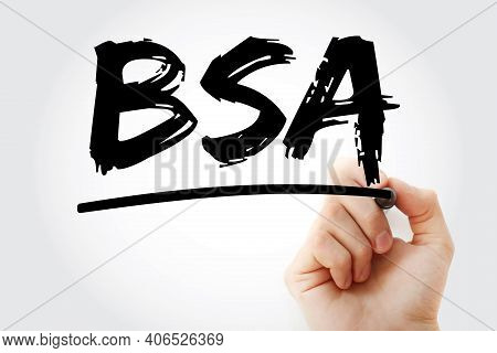 Bsa - Body Surface Area Acronym With Marker, Concept Background