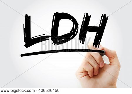 Ldh - Lactic Dehydrogenase Acronym With Marker, Medical Concept Background